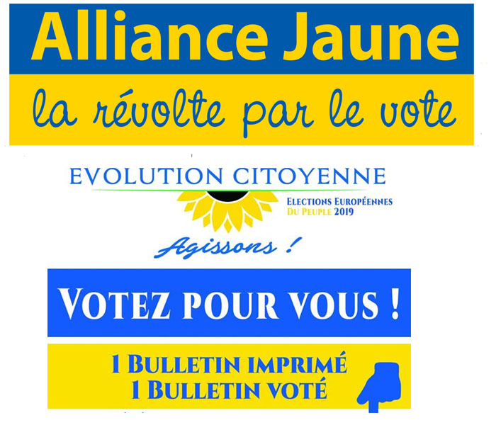 Affiches des listes de Gilets Jaunes pour les élections européennes de 2019