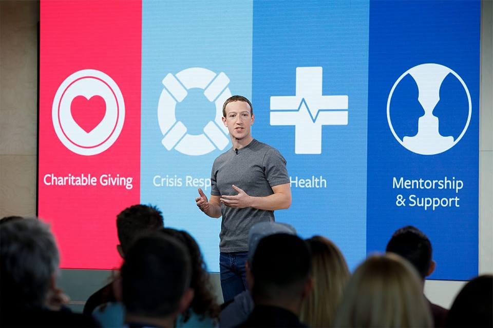 Mark Zuckerberg, lors d'une intervention au Facebook Social Good Forum en novembre 2017